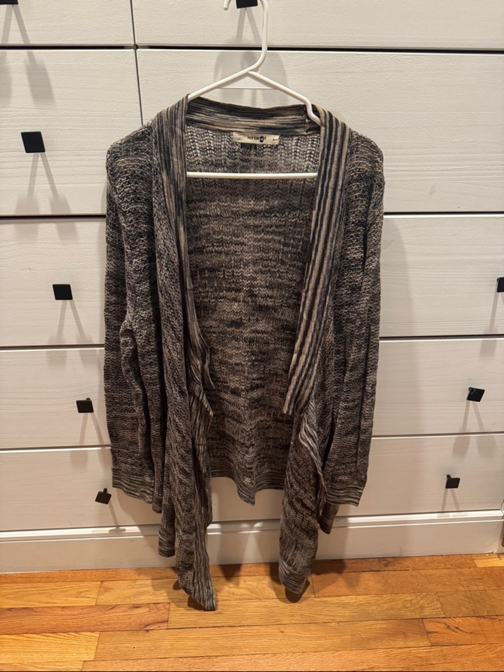 Kensie Girl size L long cardigan duster in shades of brown, black, gray